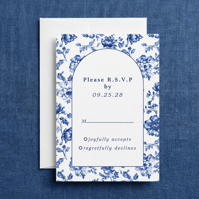 Réponse RSVP à motif floral bleu inspiré de Delft (Delftware-Inspired Blue Floral arch response rsvp)