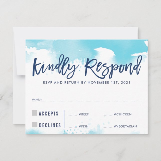 RÉPONSE RSVP aqua bleu aquarelle repas grand (Devant)