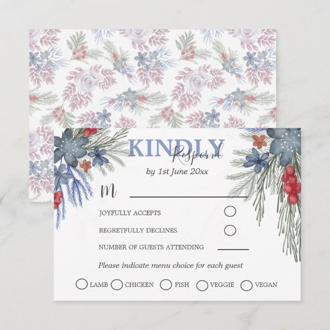 Réponse RSVP aquarelle de mariage de verdure hiver (Devant / Derrière)