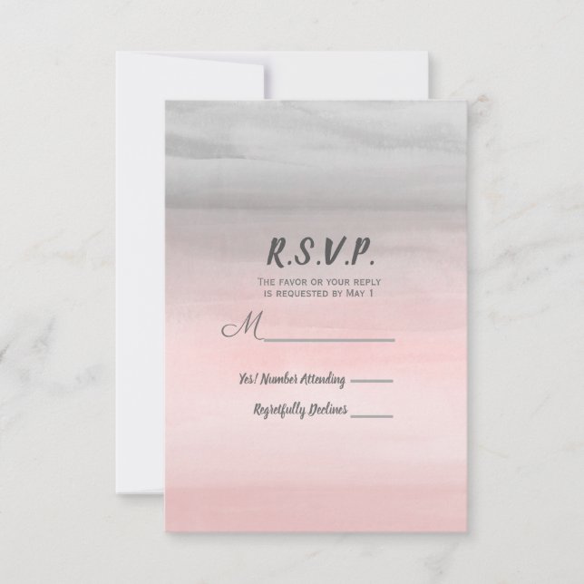 Réponse RSVP Aquarelle Moderne Rose et Gris avec R (Devant)