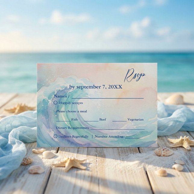 Réponse RSVP Aquarelle Pastel Élégante | Douce Blu (#WeddingRSVP #WatercolorDesign #ElegantWedding #PastelAesthetic #BeachWedding #SoftColors #Wedding)