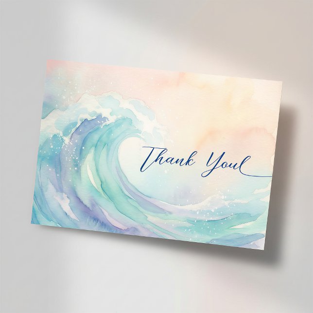 Réponse RSVP Aquarelle Pastel Élégante | Douce Tei (#beachwedding #thankyoucard #waves #pastelbeachcolors #elegantcard #blue #weddingsummer)