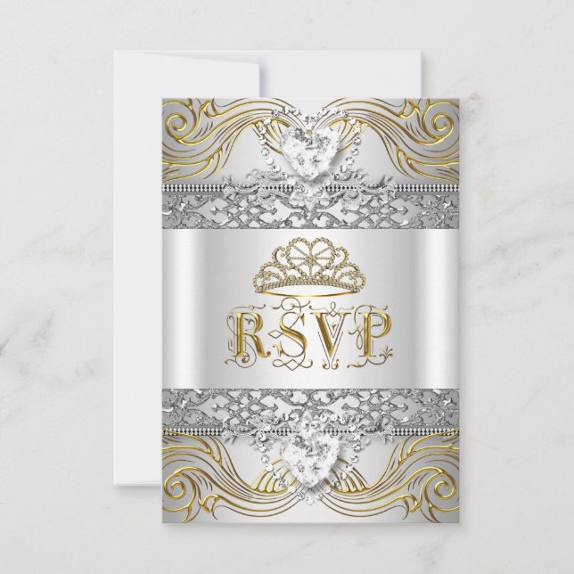 Réponse RSVP Argent Blanc Or Quinceanera (Devant)