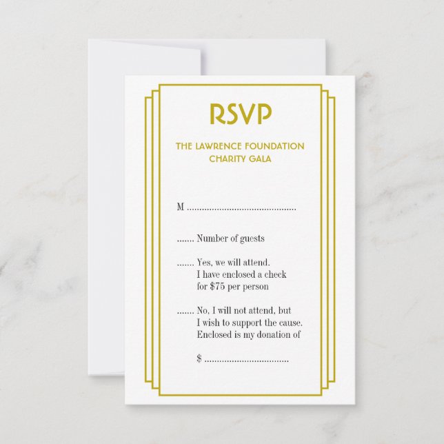 Réponse RSVP Art Déco à cadre empilé d'or (Devant)