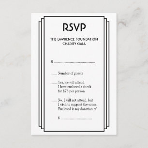 Réponse RSVP Art Déco noir empilé cadre or RSVP