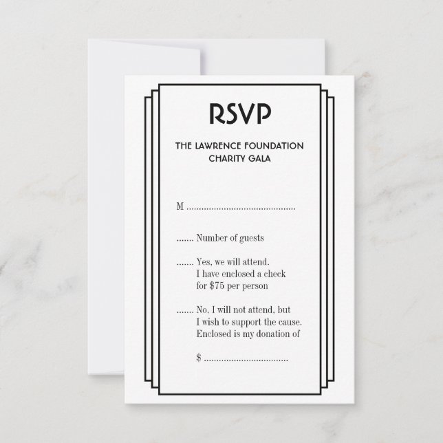 Réponse RSVP Art Déco noir empilé cadre or RSVP (Devant)