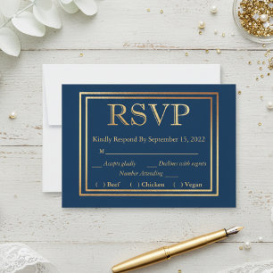 Réponse RSVP avec bordure dorée de la Marine Choix