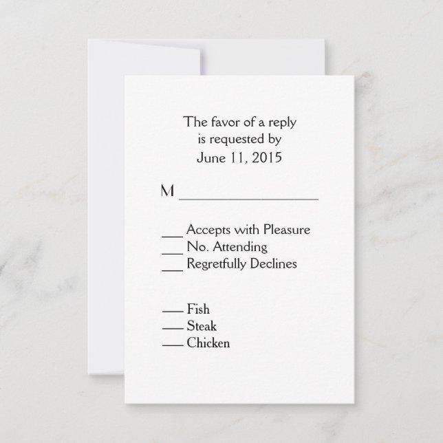 Réponse RSVP blanche simple avec choix de menu Mar (Devant)