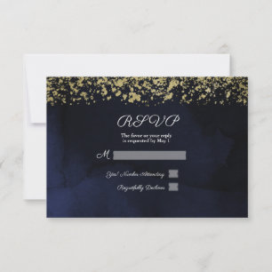 Réponse RSVP bleu de nuit doré à l'aquarelle moder