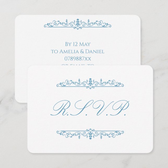 Réponse RSVP bleu et blanc Régence (Devant / Derrière)