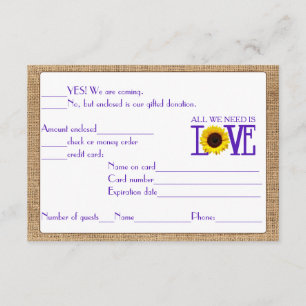 Réponse RSVP Burlap et Sunflower Purple