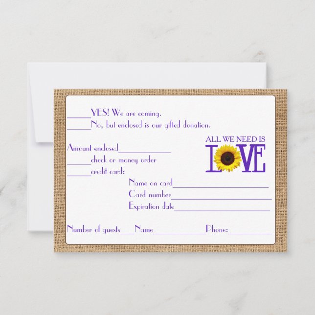 Réponse RSVP Burlap et Sunflower Purple (Devant)