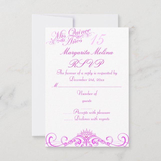 Réponse RSVP Couronne de Princesse Rose Quinceaner (Devant)