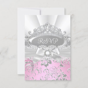 Réponse RSVP Couronne et Nœud Rose Quinceañera