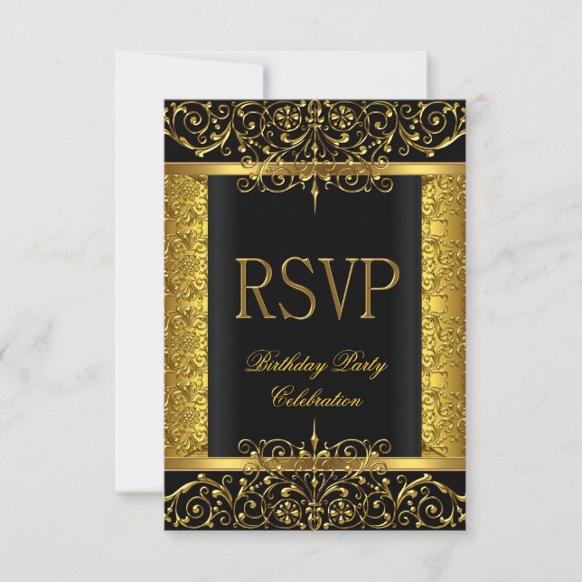 Réponse RSVP Damask Noir Or Sur Or (Devant)