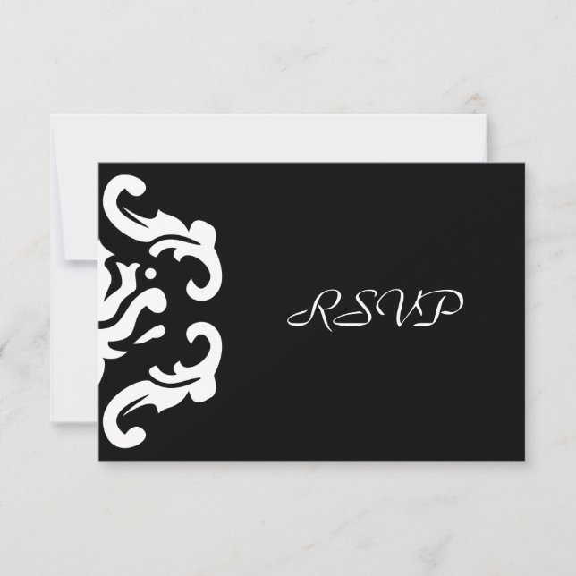 Réponse RSVP dans un élégant damas noir et blanc (Devant)