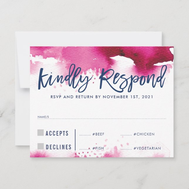 Réponse RSVP dark pink aquarelle repas big (Devant)