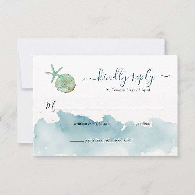 Réponse RSVP de mariage à l'aquarelle sur la plage (Devant)