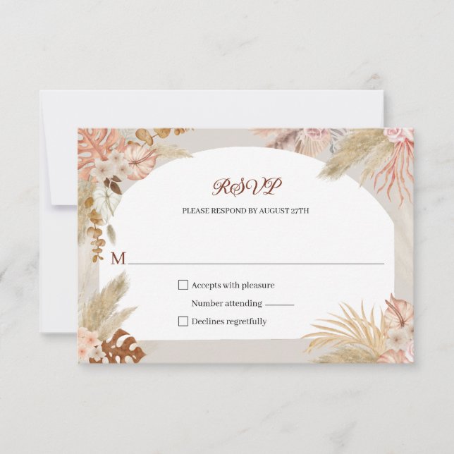 Réponse RSVP de mariage à l'herbe de Pampas Boho (Devant)