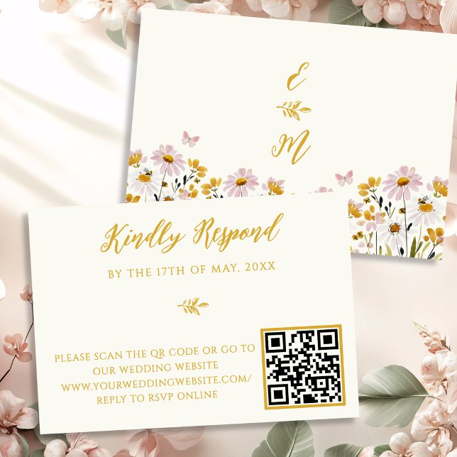 Réponse RSVP de mariage avec code QR de fleur sauv (Créateur téléchargé)