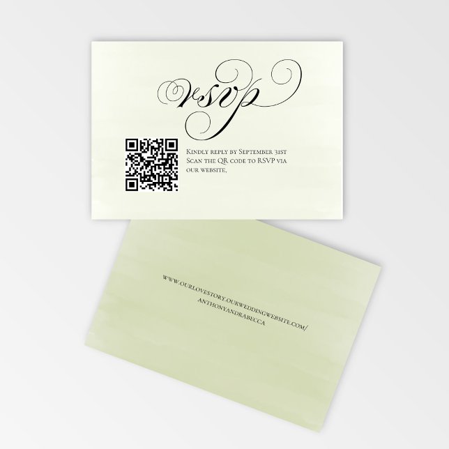 Réponse RSVP de mariage avec QR Code en écriture é (Elegant script RSVP card with QR code for quick and easy wedding replies)