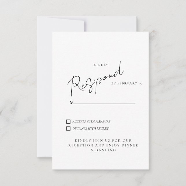 Réponse RSVP de mariage dîner et danse Blanc (Devant)