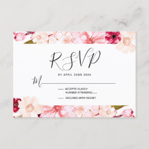 Réponse RSVP de mariage floral bordeaux et rose