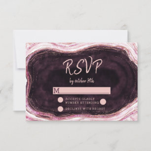 Réponse RSVP de mariage géode or rose et Bourgogne