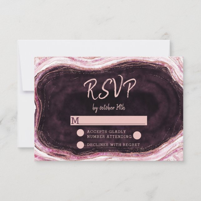 Réponse RSVP de mariage géode or rose et Bourgogne (Devant)