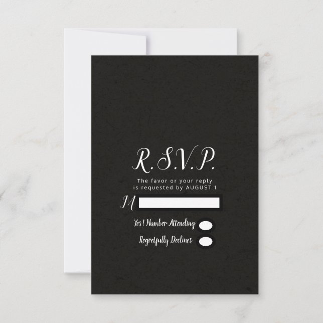 Réponse RSVP de mariage minimal chic noir moderne (Devant)