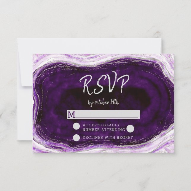 Réponse RSVP de mariage pour géode violette d'amét (Devant)