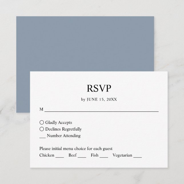 Réponse RSVP de mariage simple minimaliste bleu po (Devant / Derrière)