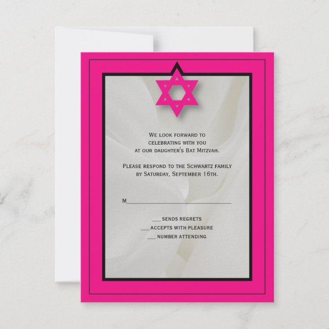 Réponse RSVP du Bat mitzvah de tissu élégant rose  (Devant)