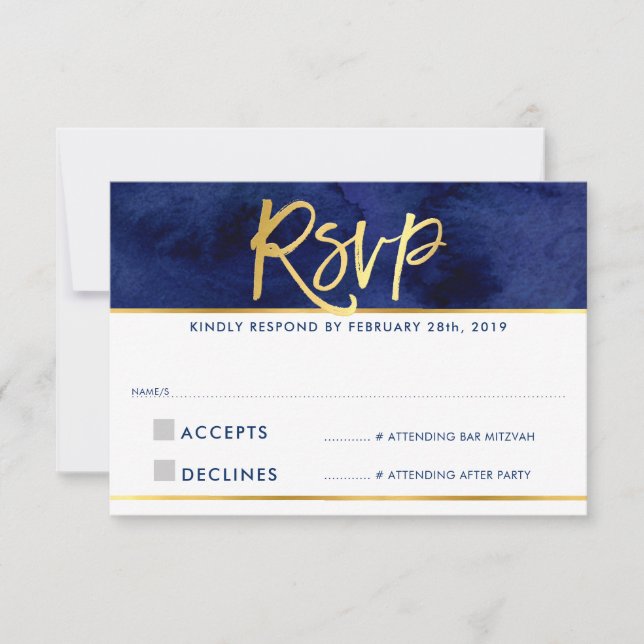Réponse RSVP écriture moderne aquarelle bleue et o (Devant)