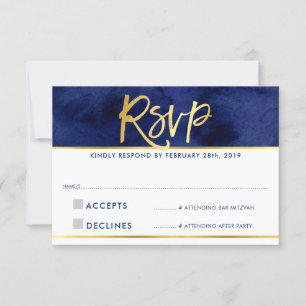 Réponse RSVP écriture moderne aquarelle bleue et o