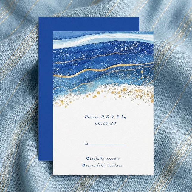 Réponse RSVP Elegant Blue and Gold Watercolor (Elegant Blue and Gold Watercolor RSVP response.)