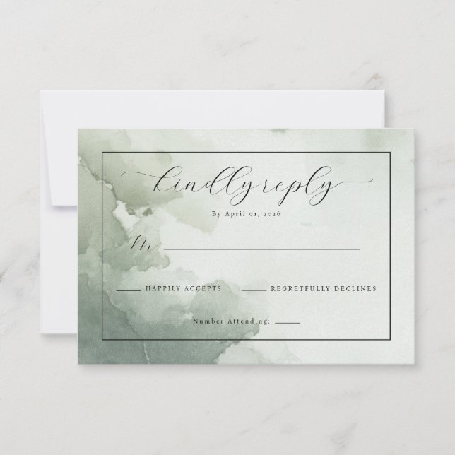 Réponse RSVP élégante aquarelle verte (Devant)