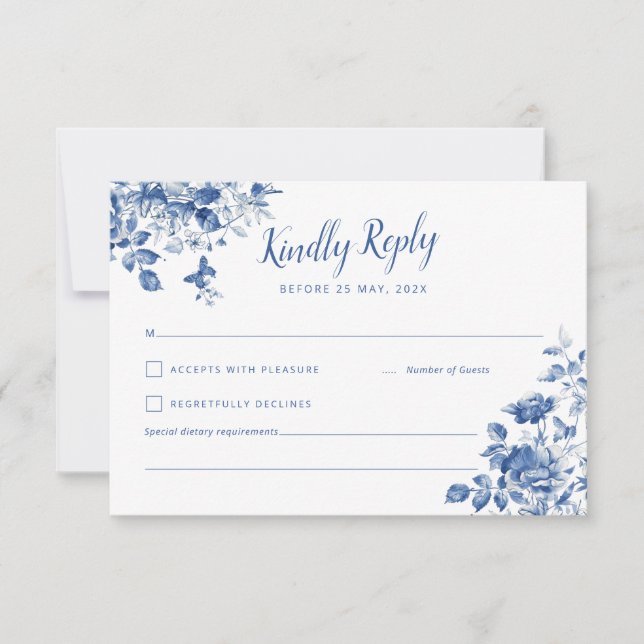 Réponse RSVP élégante avec fleurs bleues et police (Devant)