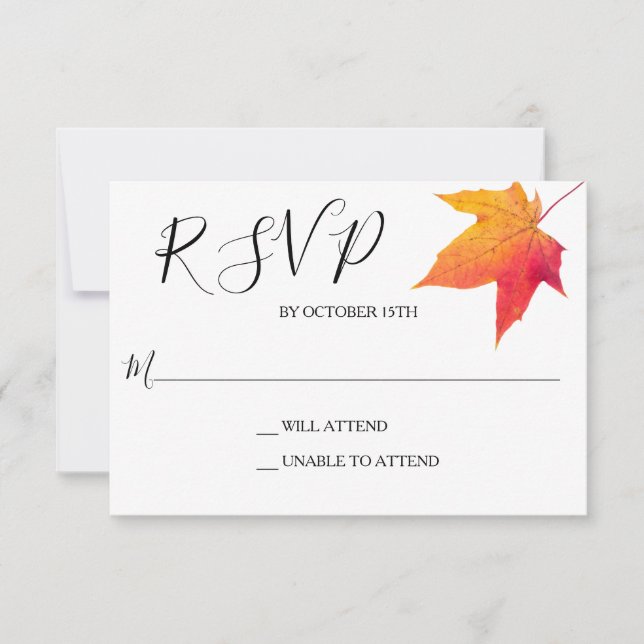 Réponse RSVP Élégante pour Mariage aux Feuilles d' (Devant)