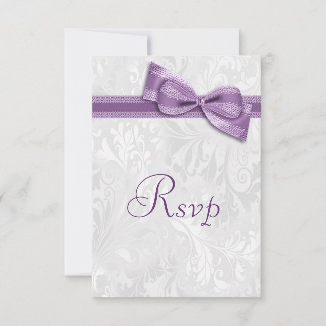 Réponse RSVP en Damassé Blanc et Ruban Faux (Devant)