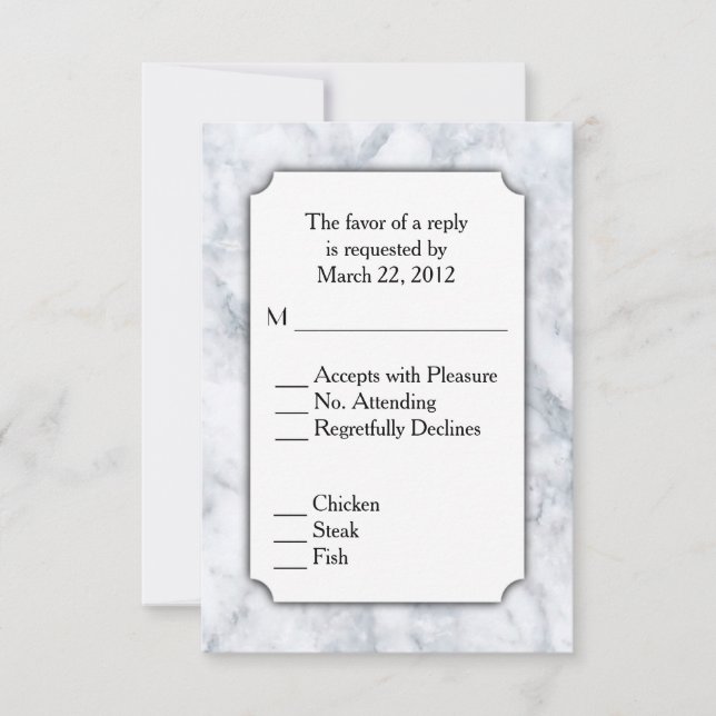 Réponse RSVP en marbre avec choix de menu (Devant)