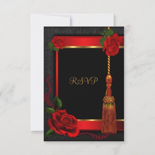Réponse RSVP Fête d'anniversaire Rose rouge Or Noi (Devant)