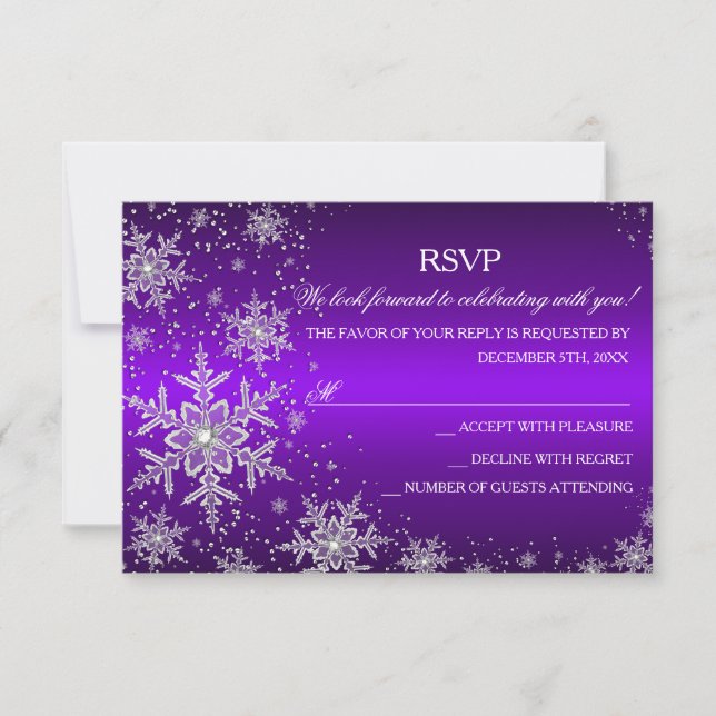 Réponse RSVP Fête de Noël Flocon de Neige Violet É (Devant)