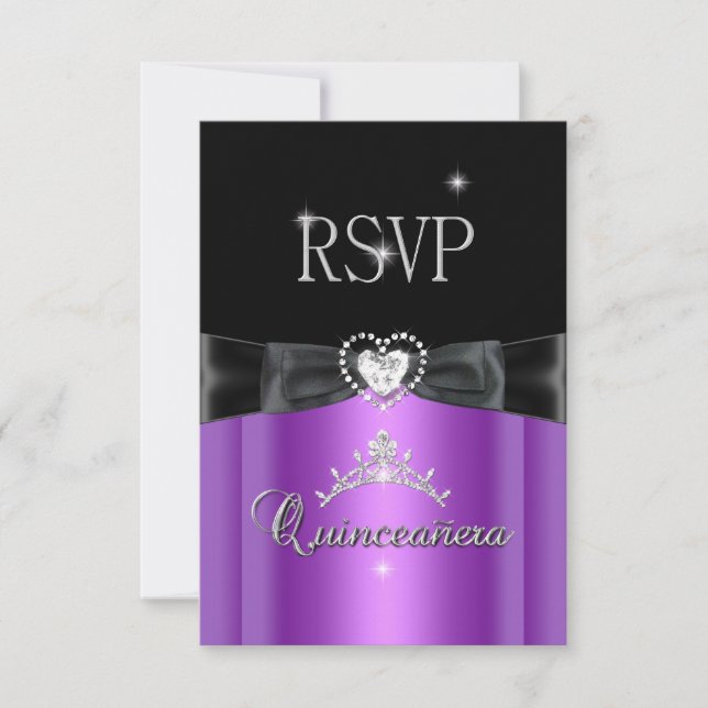 Réponse RSVP Fête Violet Diamant Cœur Noir (Devant)