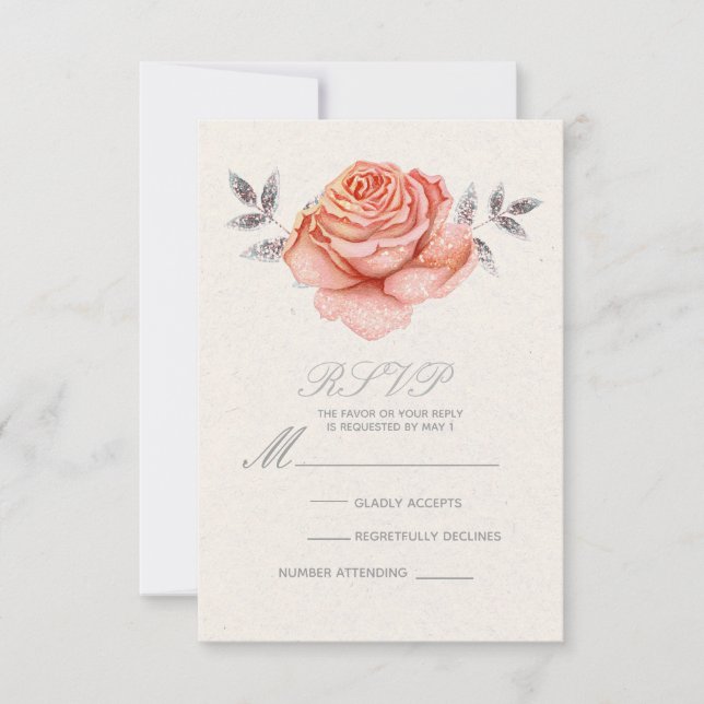 Réponse RSVP Feuille de Rose Pailletée Conte de Fé (Devant)