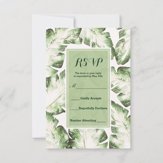 Réponse RSVP Feuilles Tropicales Vertes Blanches É (Devant)
