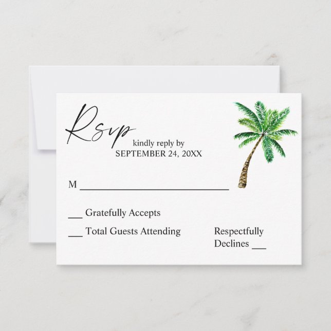 Réponse RSVP Fleur Tropical Hawaïen & Palmier sans (Devant)