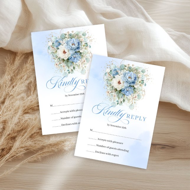 Réponse RSVP Fleurie Bleu Pastel Rustique Sophisti (Sophisticated Rustic Pastel Blue Floral RSVP)