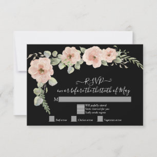 Réponse RSVP Fleurie Bohème Noir Rose Blush Rose