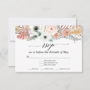 Réponse RSVP Fleurs Blanches Bohème Herbe de Pampa
